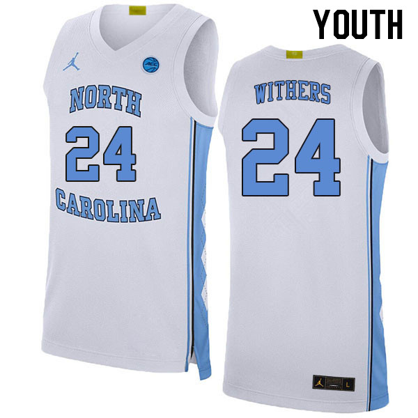 Youth #24 Jae'Lyn Withers North Carolina Tar Heels College Basketball Jerseys Stitched Sale-White